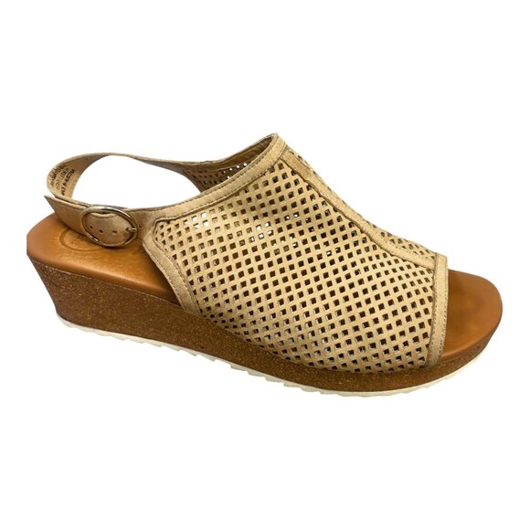 Paul Green Cleo Tan Perforated Suede Cork Wedge Sandal - Picture 4 of 12
